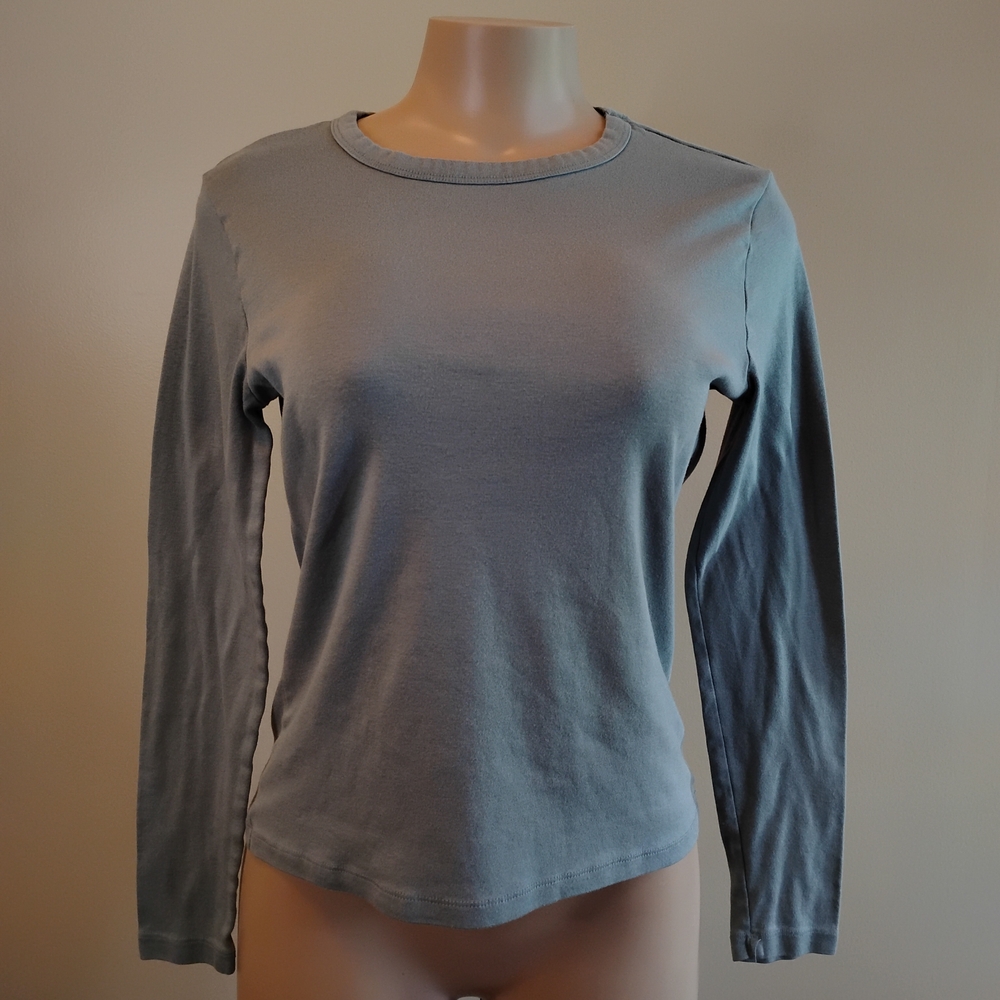 A New Day Light Blue Long Sleeve Crewneck Tee Womens Basic T-Shirt Cotton Top
